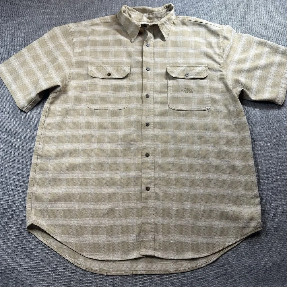 The North Face Mens‎ XL Beige Short Sleeve Button Up Shirt Casual Outdoor Hiking